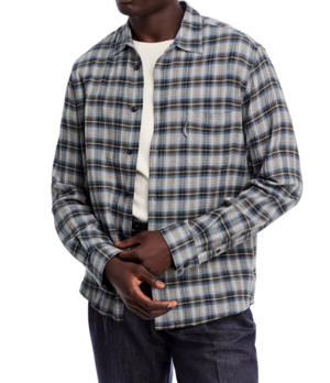 YMC Shirt Mens XL Blue Grey Plaid Button Up Pocket Cotton Cashmere Curtis $250